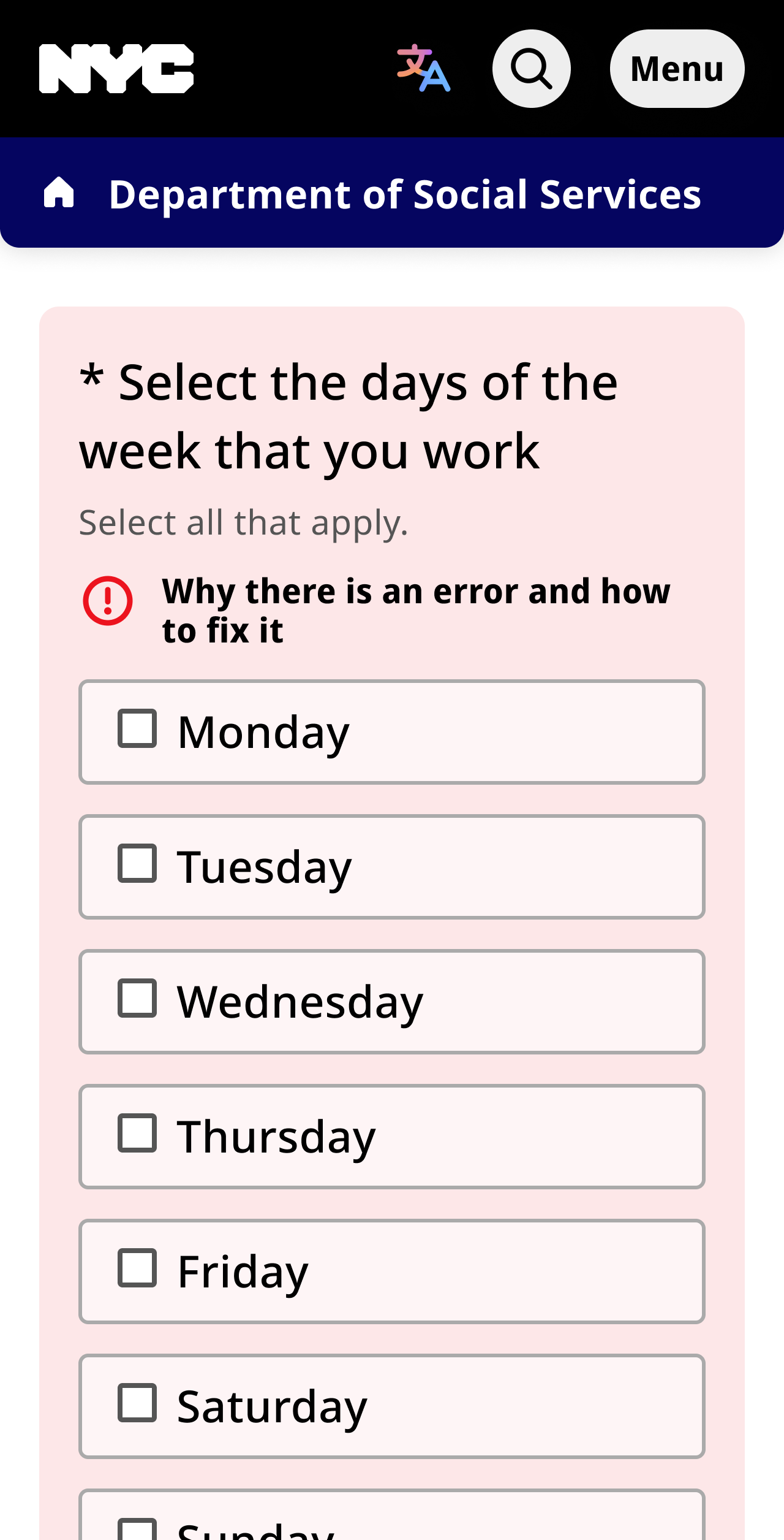 Another example of correct usage of the error state for checkbox button group.